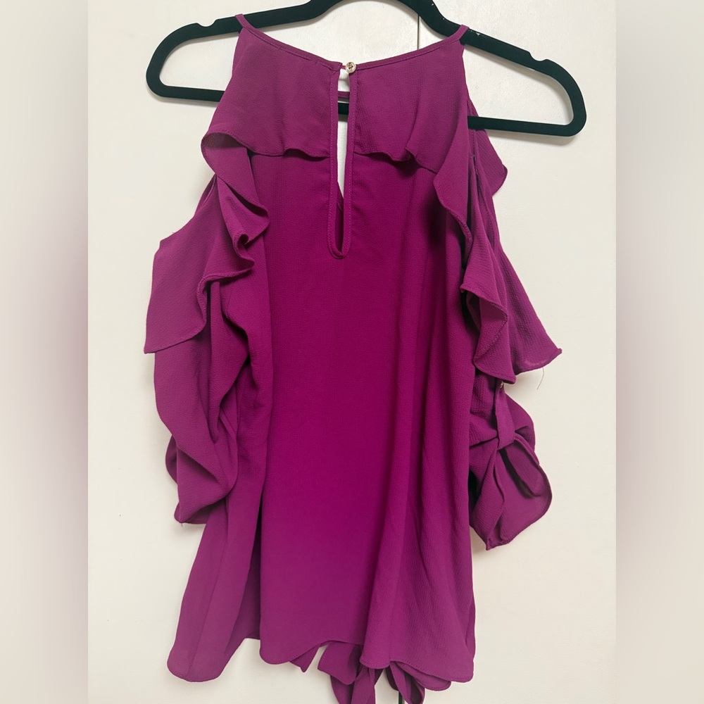 Michel Deep Fuchsia Ruffle Cold-Shoulder Tie-Front Blouse Size M - Picture 6 of 6